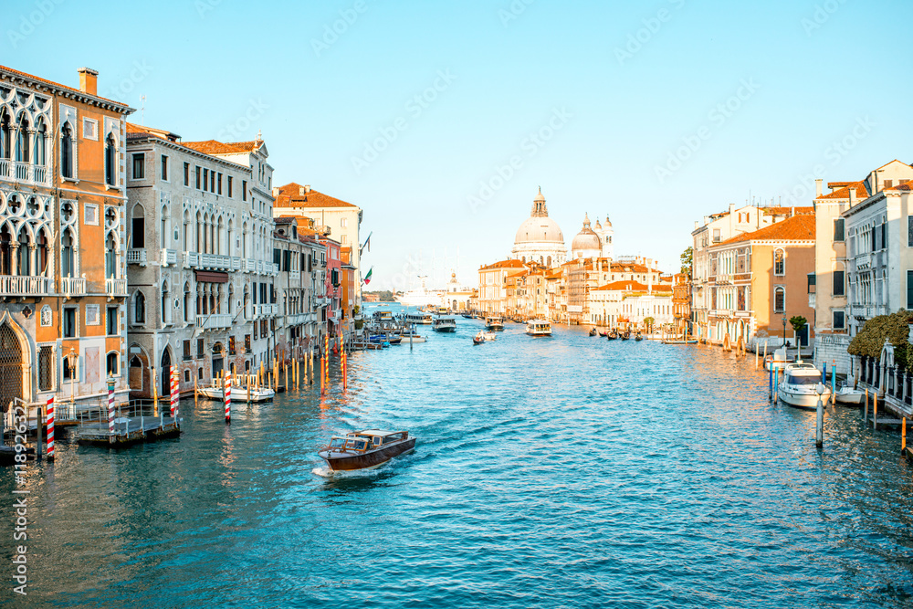 View on Grand canal with Santa Maria basilica from Accademic bridge in Venice
