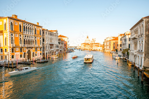 View on Grand canal with Santa Maria basilica from Accademic bridge in Venice