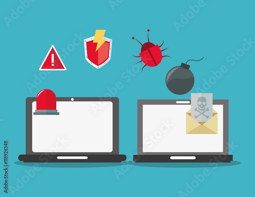laptop bug bomb alarm cyber security system technology icon. Colorful and flat design. Vector illustration