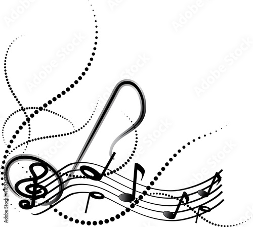Ornamental music notes with swirls on white background