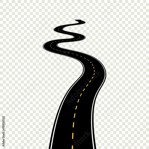 Curved winding road with white markings. Vector illustration eps