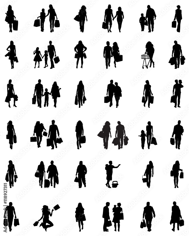 Silhouettes of people in the shopping, vector