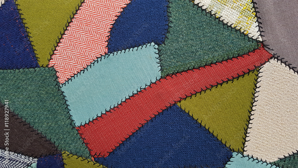 close up of upholstery crazy quilt pattern  - obrazy, fototapety, plakaty 