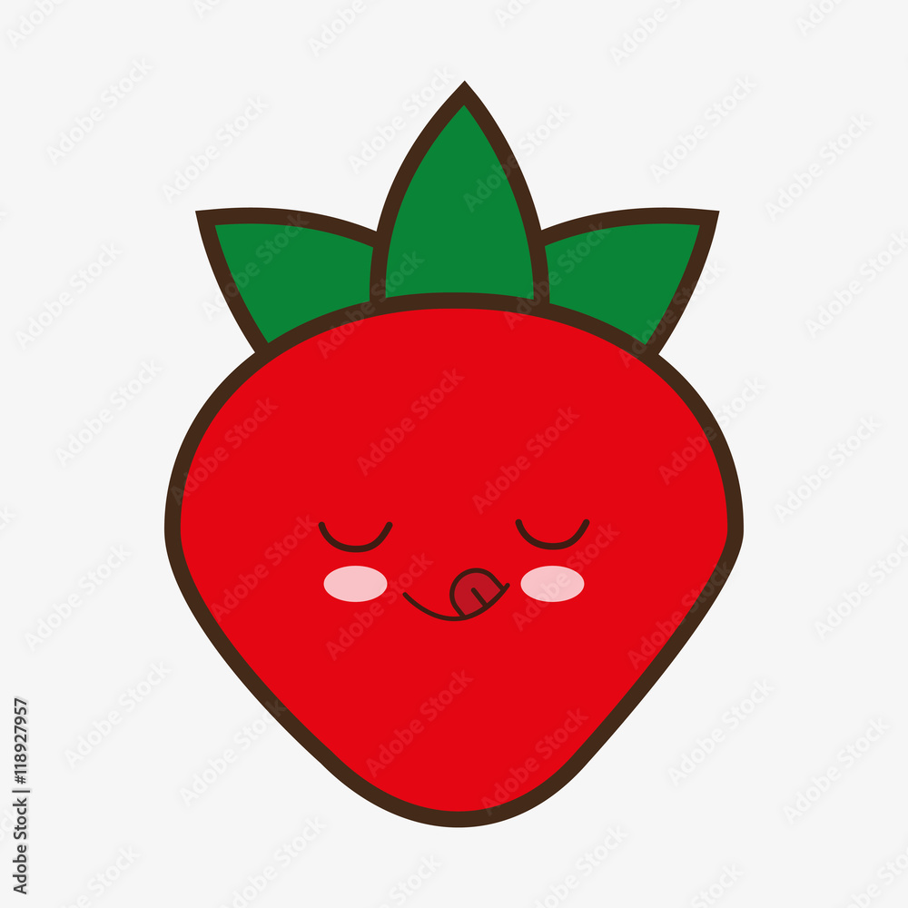 strawberry kawaii cartoon smiling healthy food icon. Colorful and flat design. Vector illustration