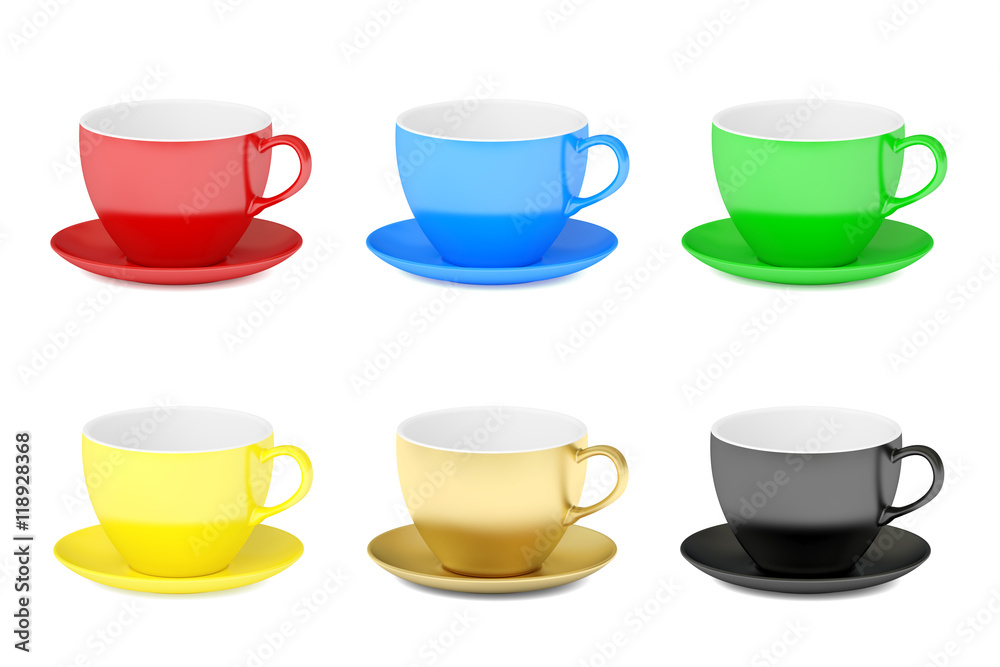 Set of colorful cups, 3D rendering Set of colorful cups, 3D rendering