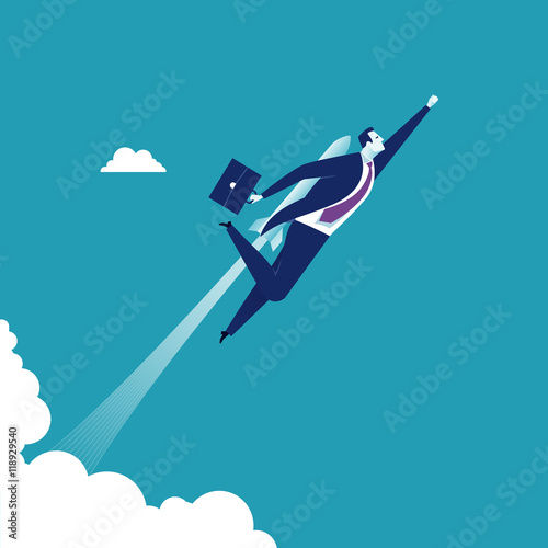 Businessman rising up with a rocket engine. Concept business illustration