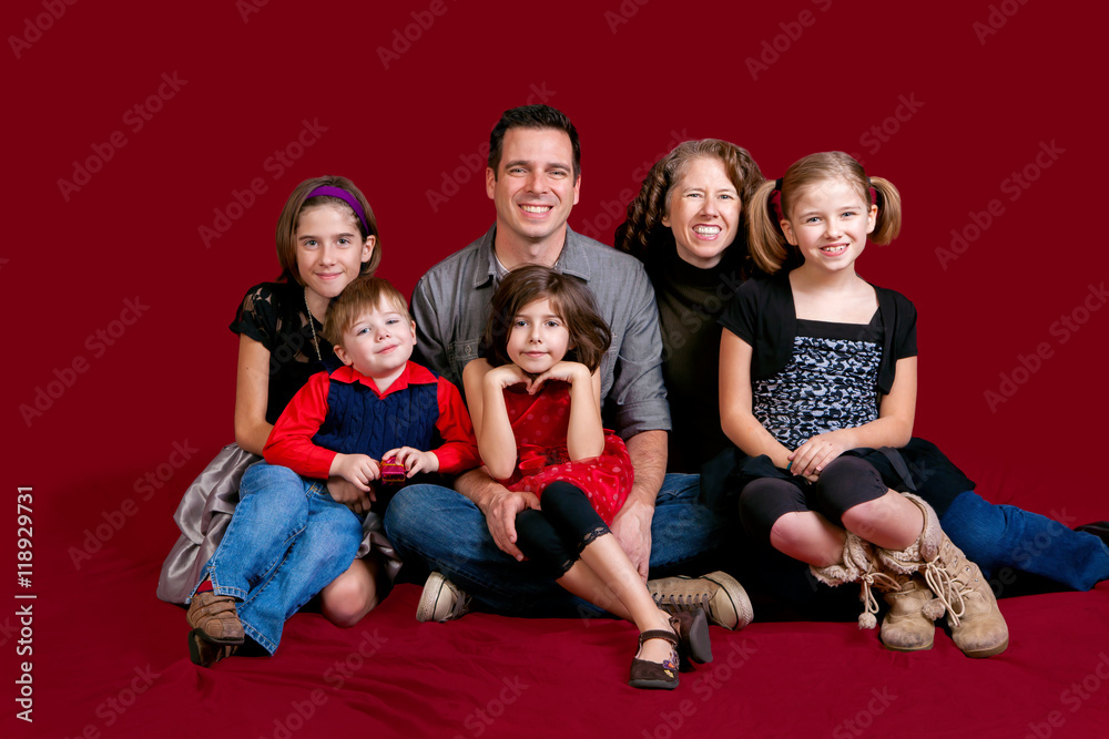 Family Portrait On Red Photos | Adobe Stock