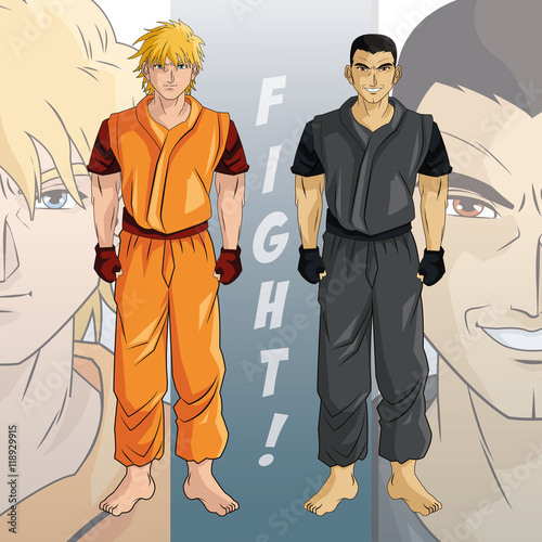 man boy young anime manga comic cartoon fight game icon. Colorful design. Vector illustration
