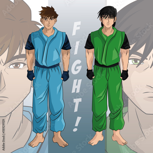 man boy young anime manga comic cartoon fight game icon. Colorful design. Vector illustration