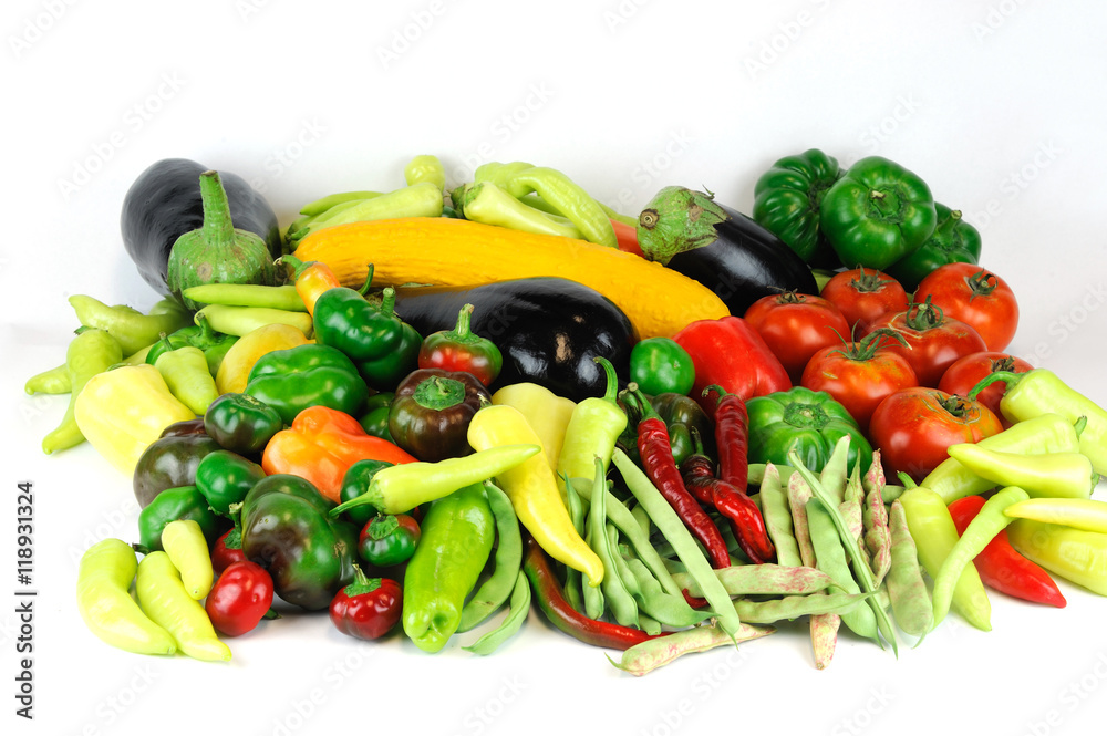 fresh farm picked vegetables isolated on white background