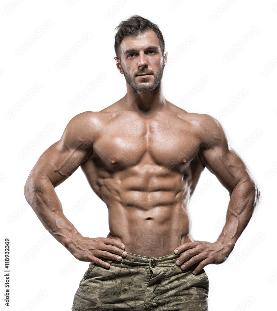 Muscular bodybuilder guy isolated over white background Muscular bodybuilder guy isolated over white background