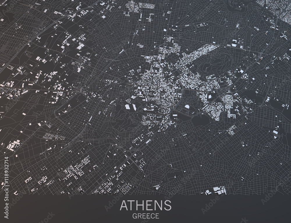 Cartina di Atene, vista satellitare, città, Grecia Cartina di Atene, vista satellitare, città, Grecia
