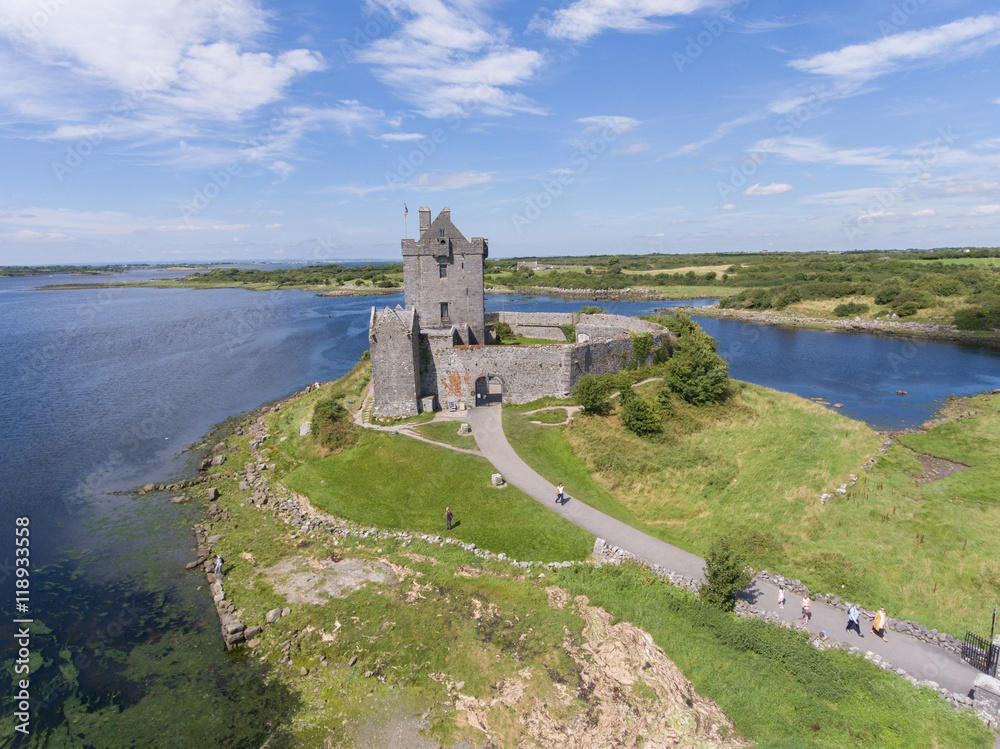 Aerial view beautiful old castle in galway. famous irish public