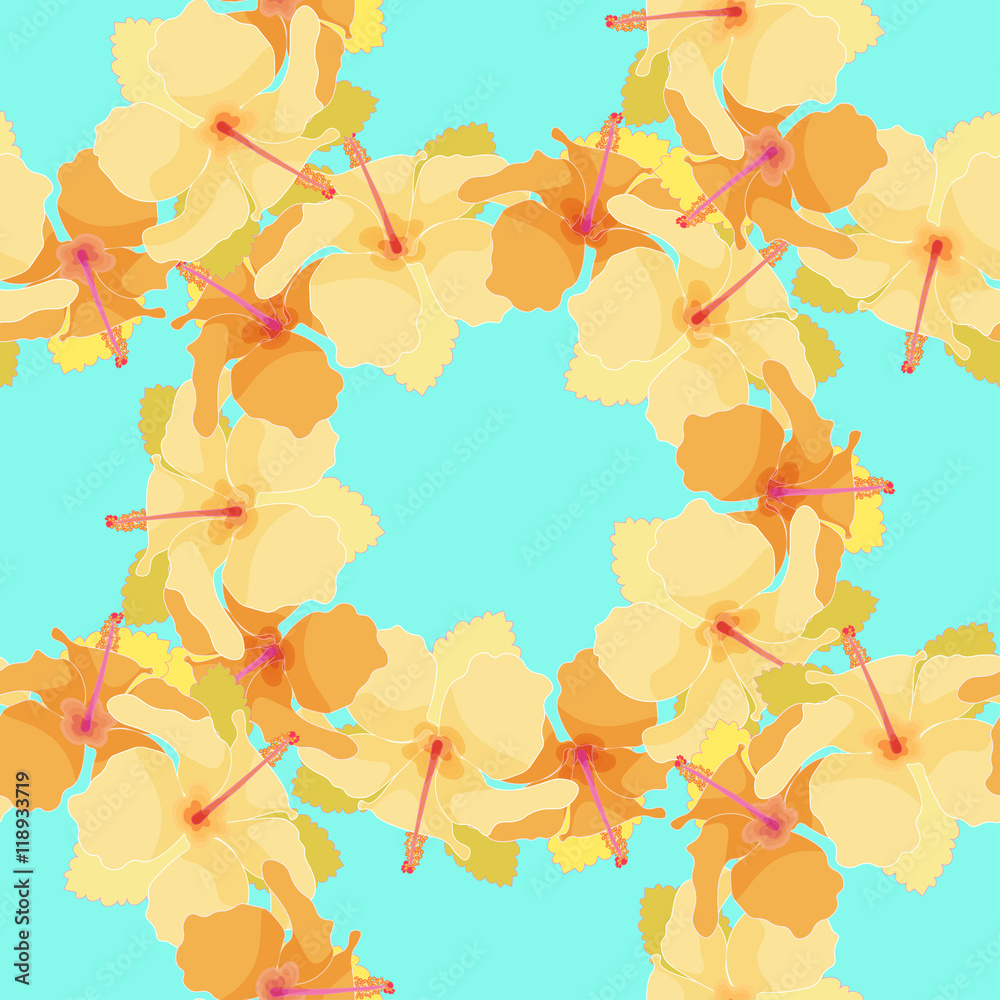 seamless pattern with cute hibiscus. illustration seamless pattern with cute hibiscus. illustration
