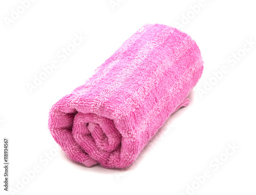 Close-up of pink towel isolated on a white background.