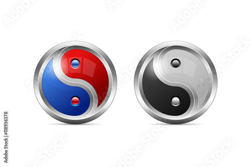 Metallic Yin Yang Symbol Design as 3D Shaped