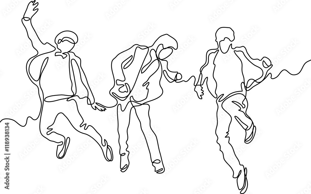 continuous line drawing of happy successful team