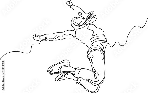 continuous line drawing of happy jumping woman