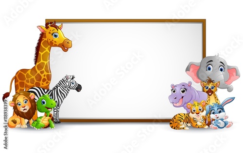 Animal cartoon collection with blank sign