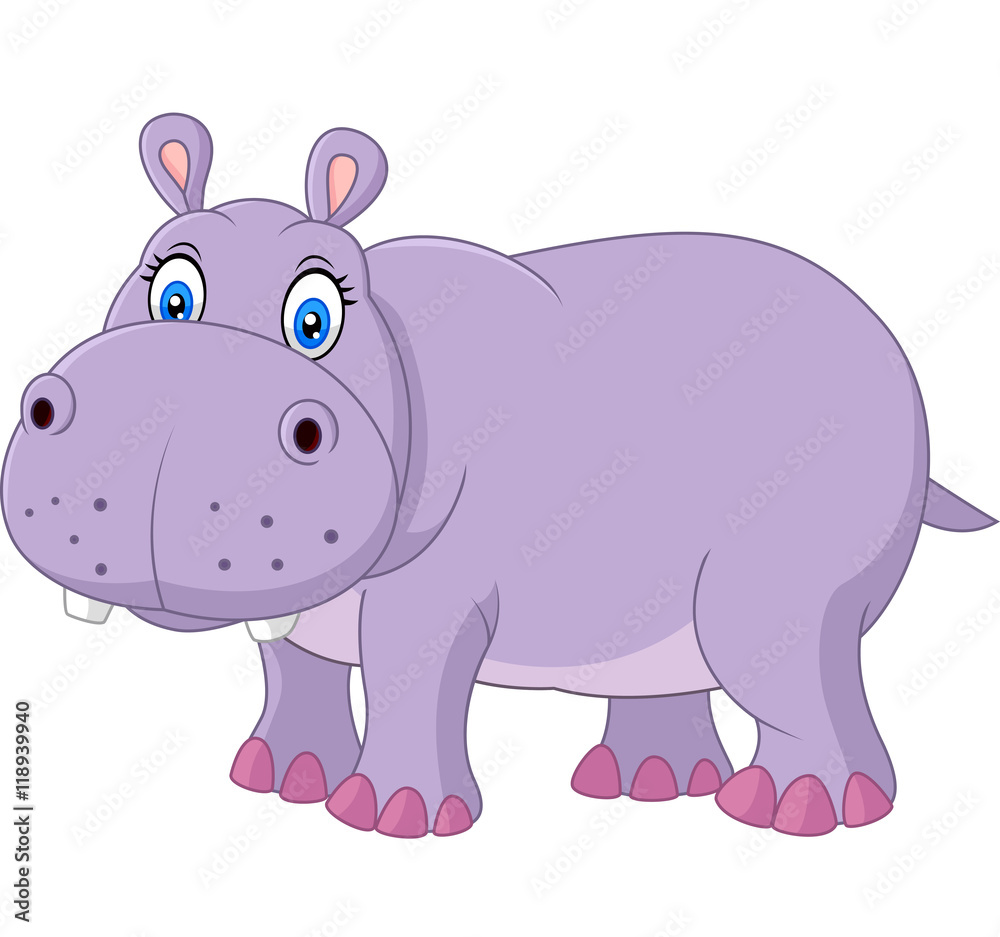 Cute hippo isolated on white background 