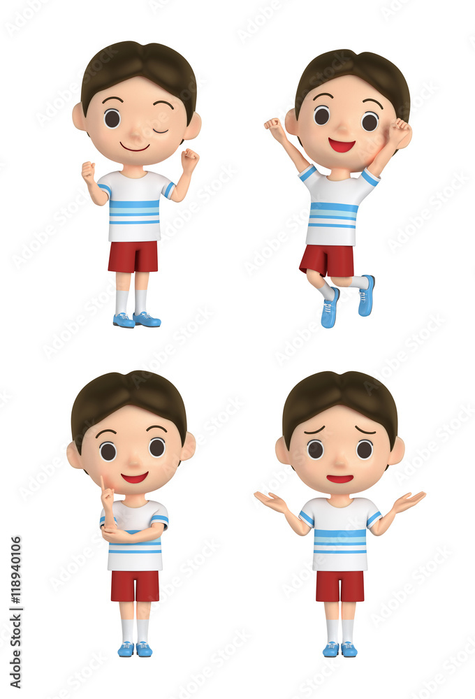 3D illustration character - The boy who wears a T-shirt and makes a pose. 3D illustration character - The boy who wears a T-shirt and makes a pose.