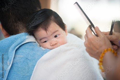 Baby first time hair cut photo