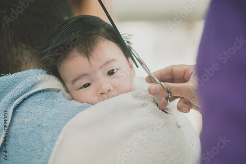 Baby first time hair cut photo