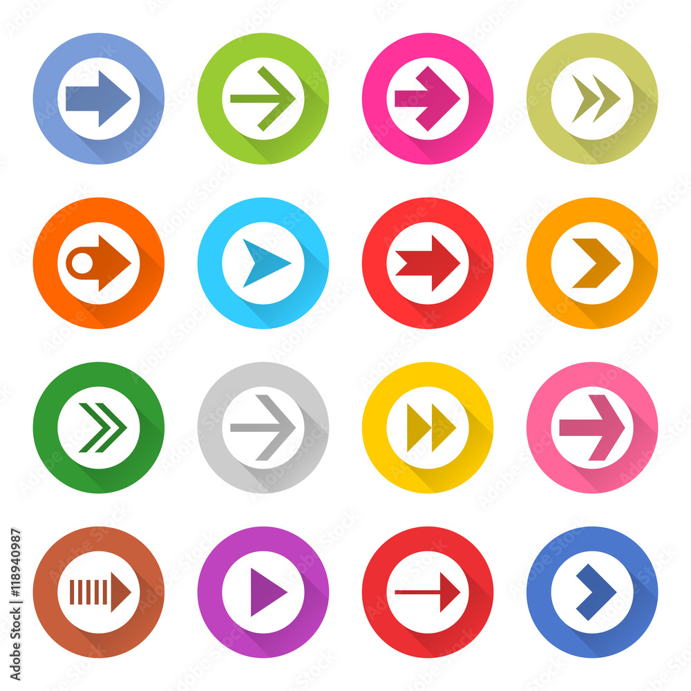 Arrow sign web icon set flat style