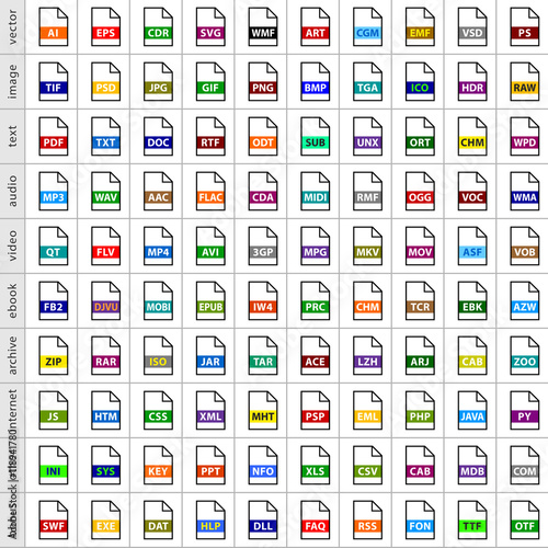 Set file types icons in flat style