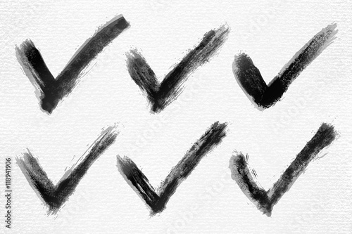 Check mark ink sketch on watercolor paper
