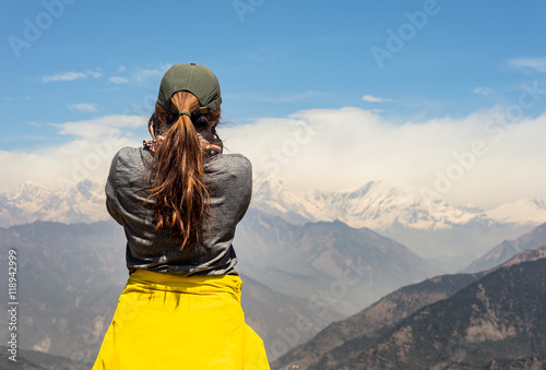 traveler with nepal Machhapuchhre , Himalayas, Nepal. View from poonhill.