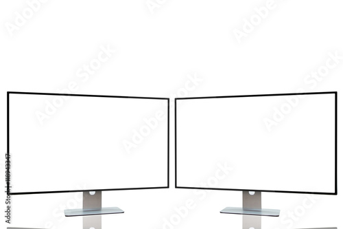 monitor wide screen with shadow on isolated white background. photo