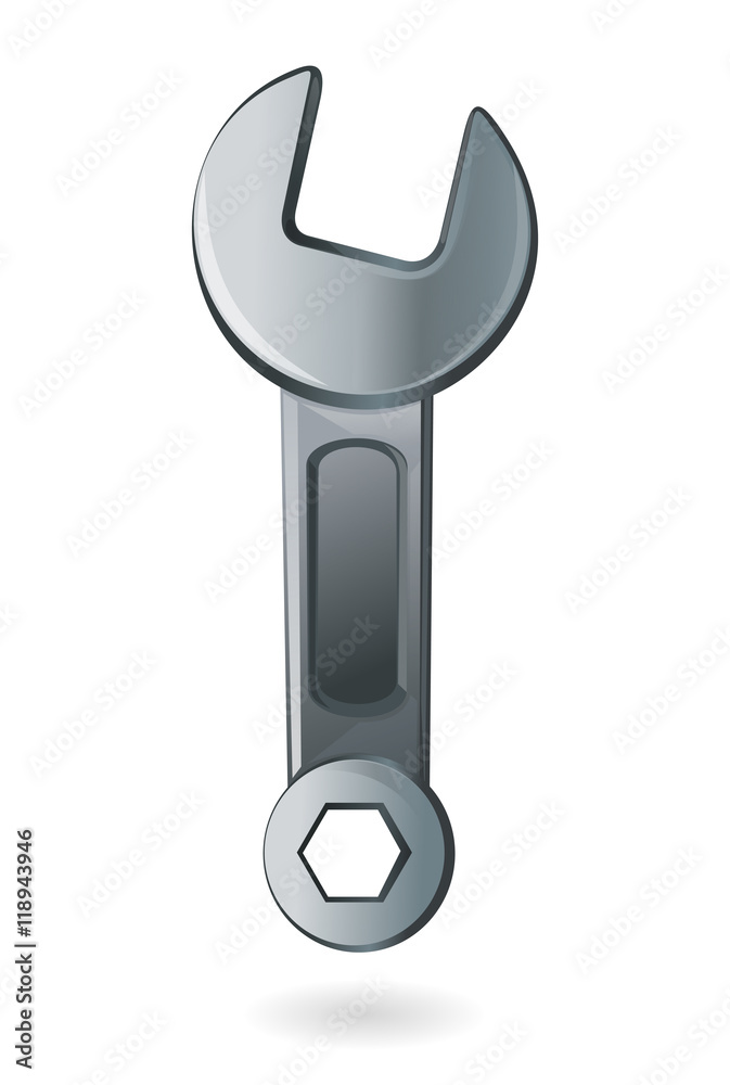 Hand wrench tool or spanner. Vector realistic illustration of a wrench isolated on white background