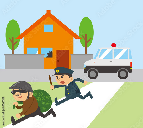 空き巣を追いかける警察官のイメージイラスト