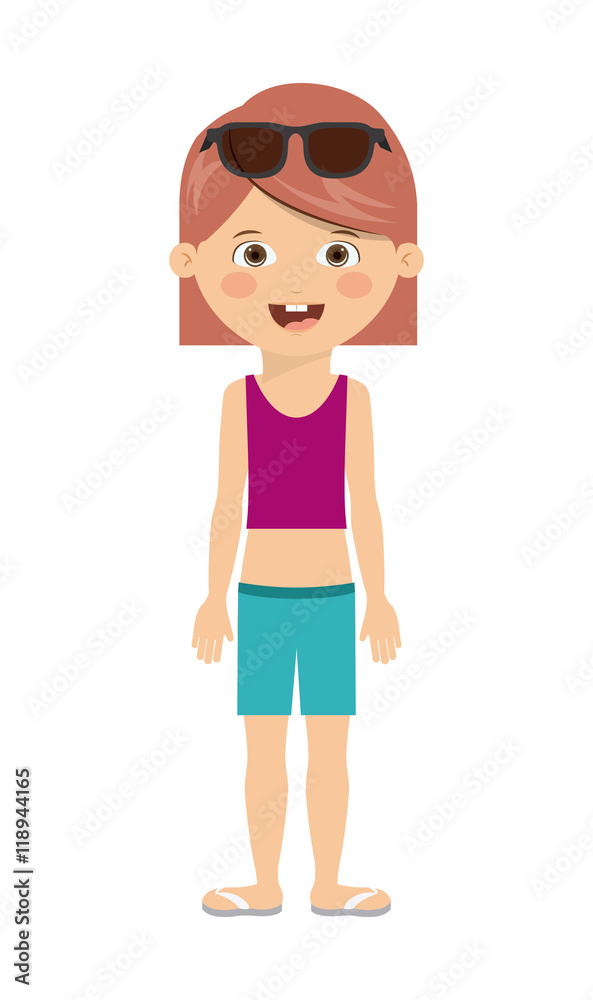 girl glasses kid swimming cloth cartoon summer icon. Isolated colorful and flat design. Vector illustration girl glasses kid swimming cloth cartoon summer icon. Isolated colorful and flat design. Vector illustration