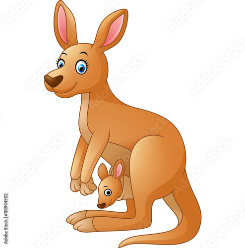 Cartoon kangaroo carrying a cute Joey