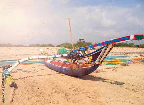 Fototapeta Naklejka Na Ścianę i Meble -  fishing boat net on the ocean coast of Sri Lanka