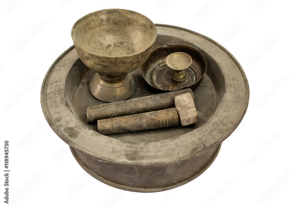 Ancient collection brass bowl chinaware , isolated Ancient collection brass bowl chinaware , isolated