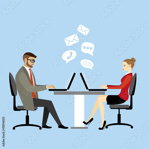 Office workers or business people. Working On laptop