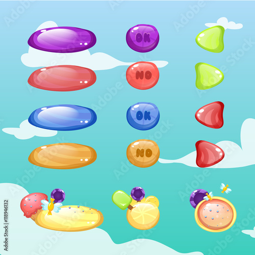 Cartoon sweet buttons. Vector game ui.