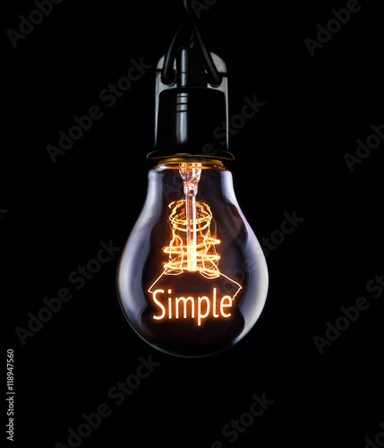 Canvastavla Hanging lightbulb with glowing Simple concept.