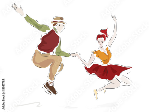 Swing Dancing Couple in Retro Clothes Style