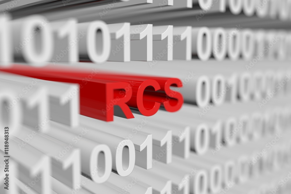 RCS as a binary code with blurred background 3D illustration