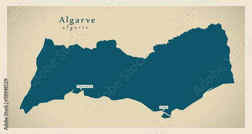 Canvas Print Modern Map - Algarve Portugal refreshed PT
