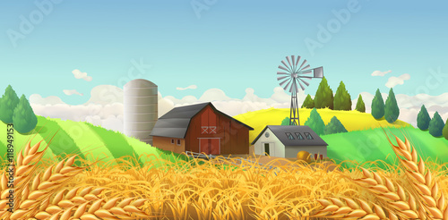 Wheat field. Farm landscape. Vector background