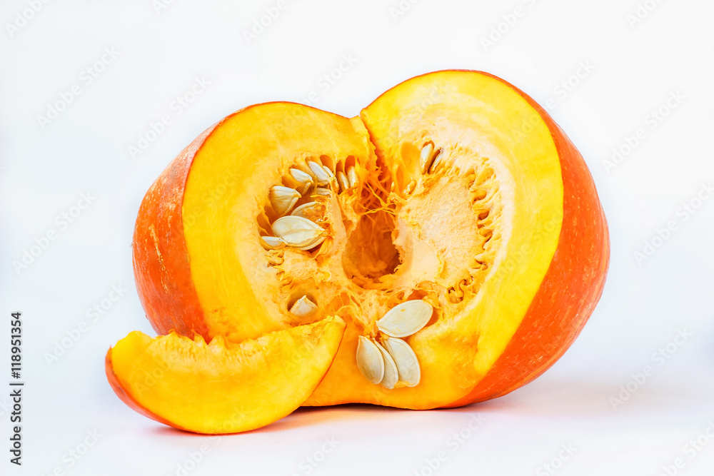 fresh ripe pumpkin over white background