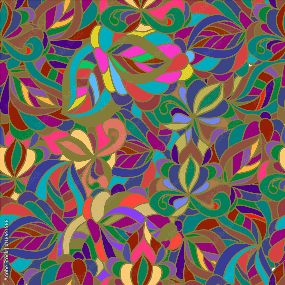 Seamless pattern with swirls and leaves, can be used for wallpaper, pattern fills, web page background,surface textures, textiles, cards, postcards, mozaika Seamless pattern with swirls and leaves, can be used for wallpaper, pattern fills, web page background,surface textures, textiles, cards, postcards, mozaika