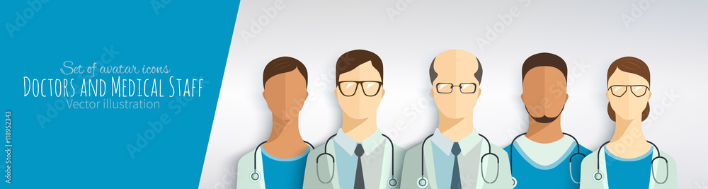 Set of icons in flat style. Doctors and medical staff. Set of icons in flat style. Doctors and medical staff.