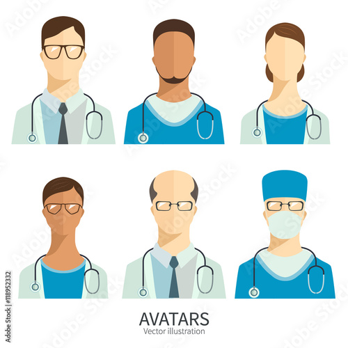 Set of icons in flat style. Doctors and medical staff.
