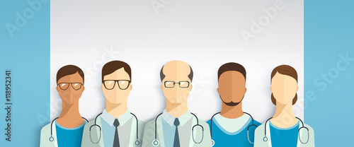 Set of icons in flat style. Doctors and medical staff.